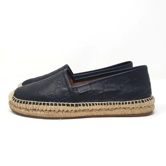 Gucci Signature Guccissima Leather Pilar Espadrille Flats Black Size 37.5 US 7.5 - Picture 4 of 13